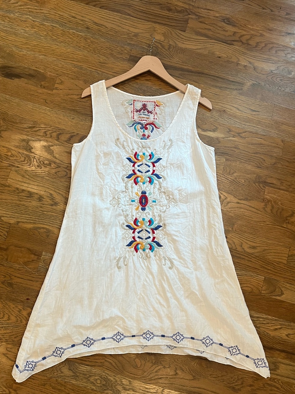Johnny Was Joy Love Light Medium 100% Linen Embroidered Dress White